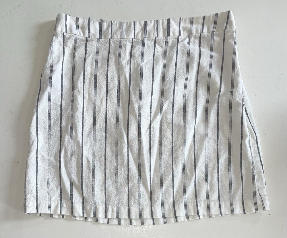 Old Navy Mini Skirt Womens M White Striped Linen Blend Coastal Summer Preppy